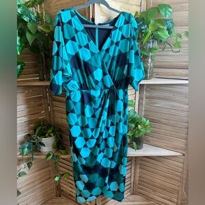 Eshakti Geometric Teal Wrap Dress